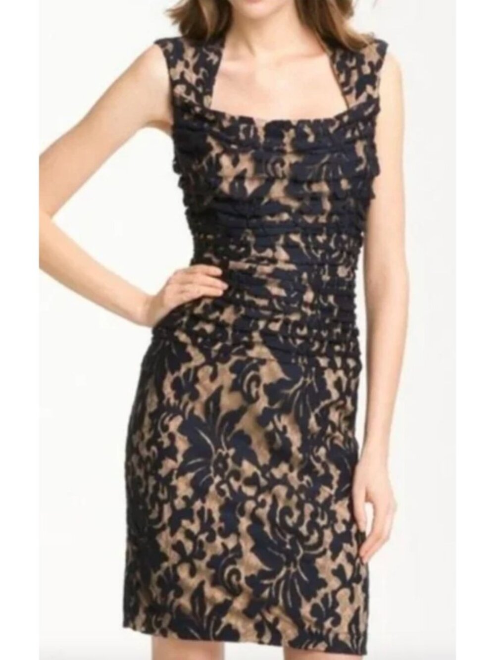 Tadashi Shoji Black Lace Overlay Dress Kennedy Embroidered LBD Size 4